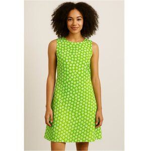 New York & Company Vintage Dress 6 90s Y2K Daisy Floral Sheath Lime Green Mod